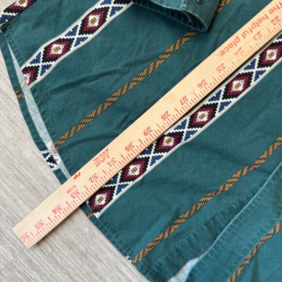 Vintage 90s Wrangler Aztec Pearl Snap Button Up Shirt Mens XL Tall Green Striped - Picture 4 of 5